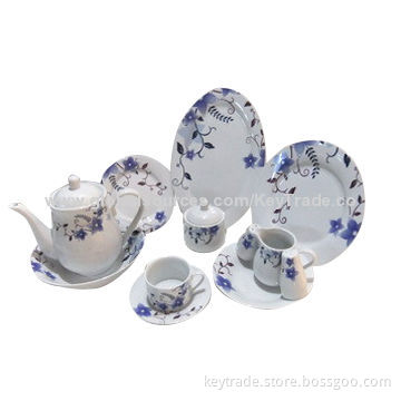 Fine Porcelain Tea Set, with Decal, Various Decals Available for Your Selection